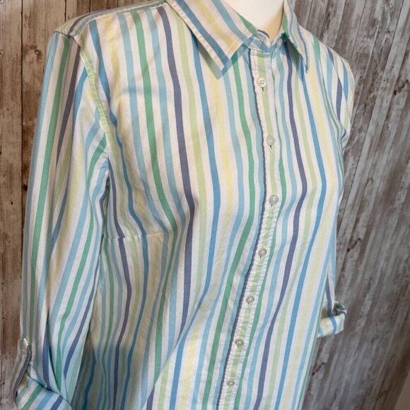 Talbots Pastel Striped Oxford Shirt size Medium - Picture 2 of 4